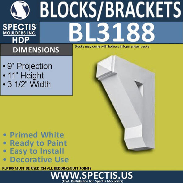BL3188 Eave Block or Bracket 3.5"W x 11"H x 9"P