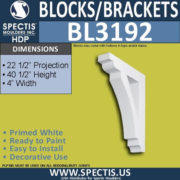 BL3192 Curved Decorative Eave Bracket – 4″ W × 40½″ H × 22½″ Projection