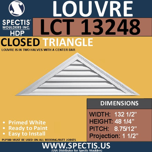 LCT 13248 Triangle Gable Louver Vent - Closed - 132 1/2 x 48 1/4