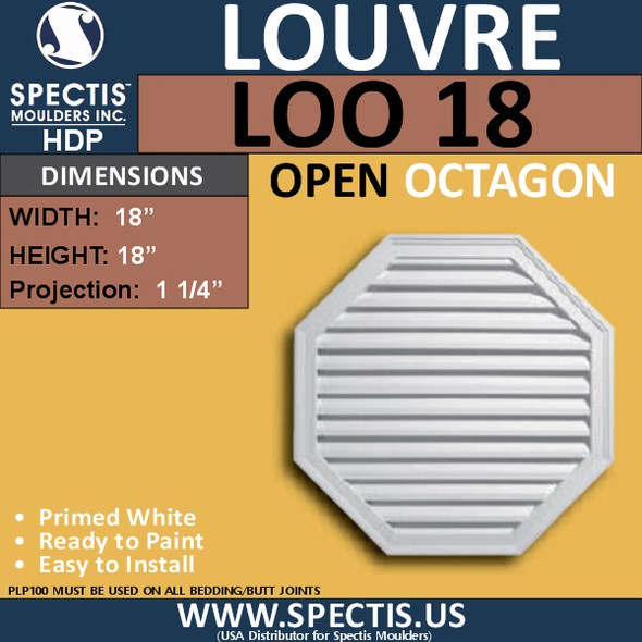 LOO18 Octagon Gable Louver Vent - Open - 18"