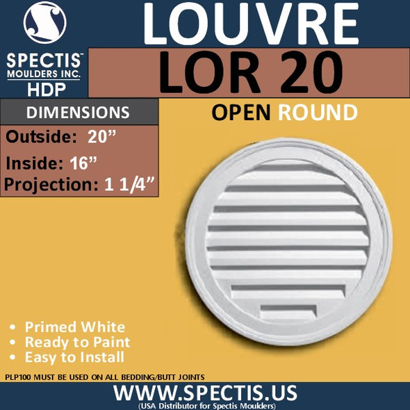 LOR20 Round Gable Louver Vent - Open - 20" Diameter