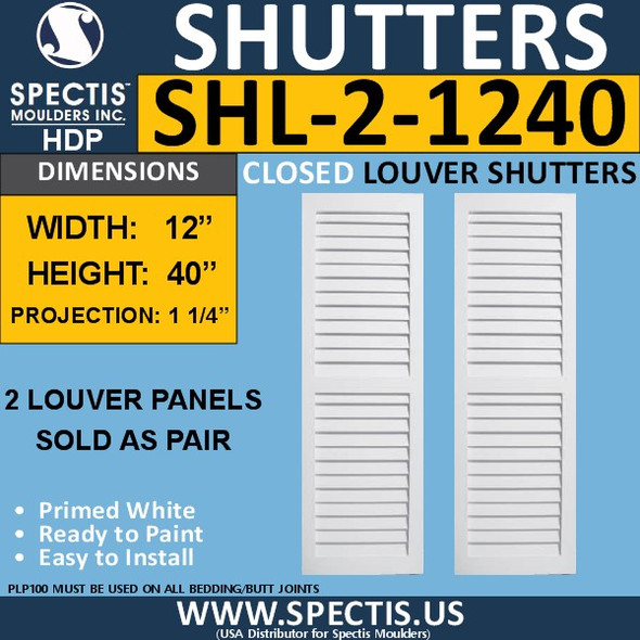 SHL-2 1240 2 Panel Closed Louver Shutters 12 x 40