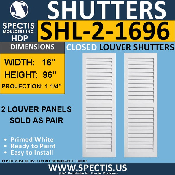 SHL-2 1696 2 Panel Closed Louver Shutters 16 x 96