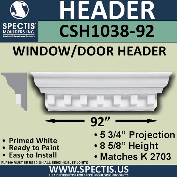 CSH1038-92 Crosshead for Window/Door 5.75"P x 8.625"H x 92"W
