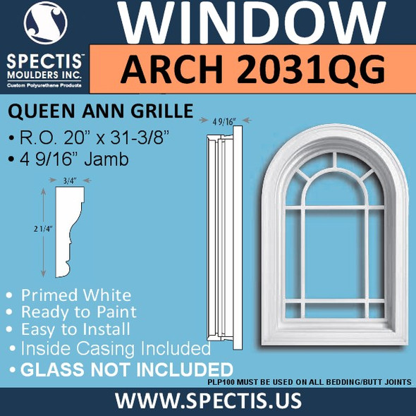 ARCH2031QG Arch Top Decorative Window with Queen Ann Grille