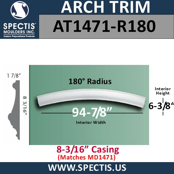 AT1471-R180 Arch Moulding 8-3/16" Casing 180 Radius
