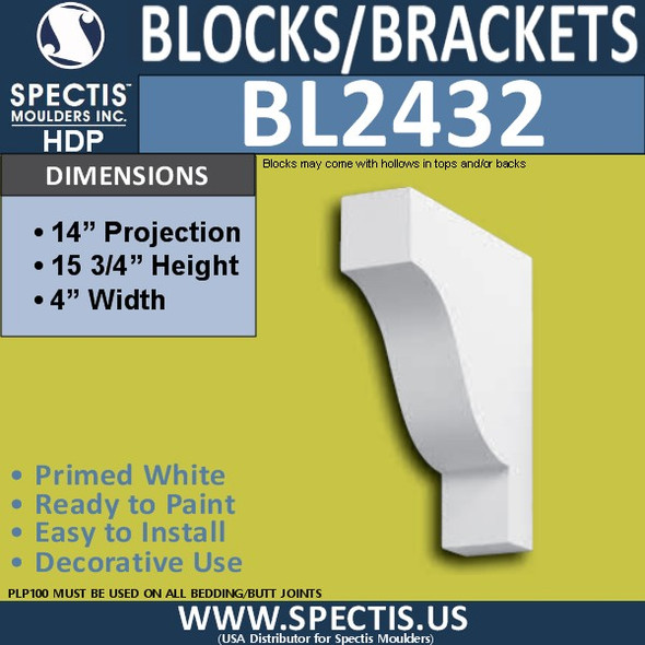 BL2432 Eave Block or Bracket 4"W x 15.75"H x 14" P
