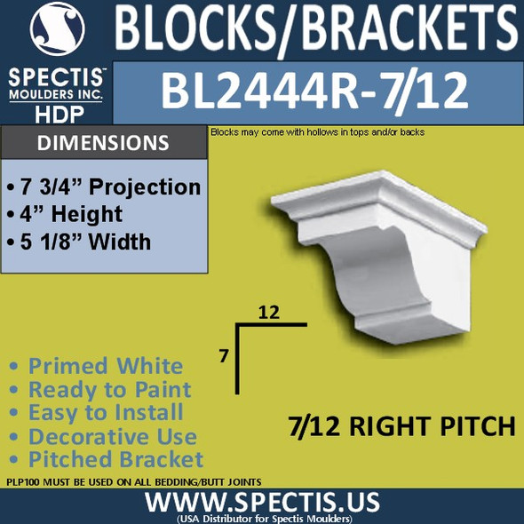 BL2444R-7/12 Pitch Eave Block 5"W x 4"H x 8" P