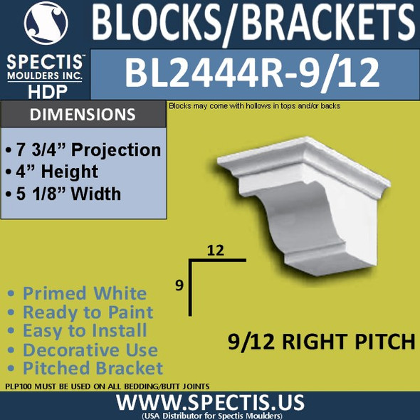 BL2444R-9/12 Pitch Eave Block 5"W x 4"H x 8" P