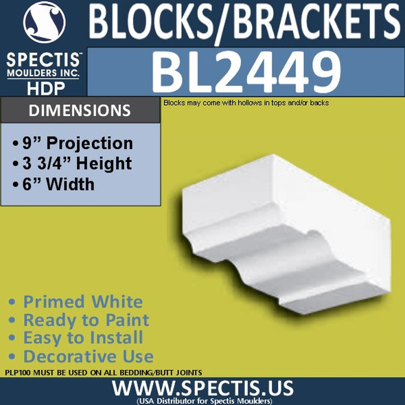BL2449 Eave Block or Bracket 6"W x 3.75"H x 9" P