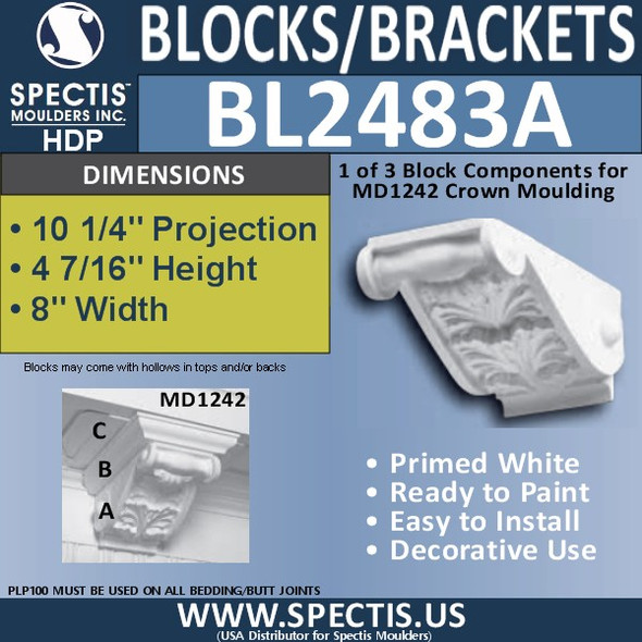 BL2483A Eave Block or Bracket 8"W x 5"H x 10.25" P
