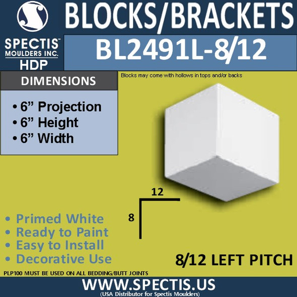 BL2491L-8/12 Pitch Eave Block or Bracket 6"W x 6"H x 6" P