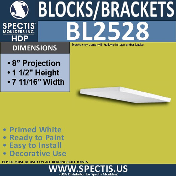 BL2528 Eave Block or Bracket 8"W x 1.5"H x 8" P