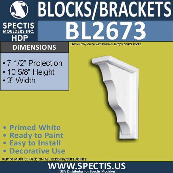 BL2673 Eave Block or Bracket 3"W x 10.6"H x 7.5" P