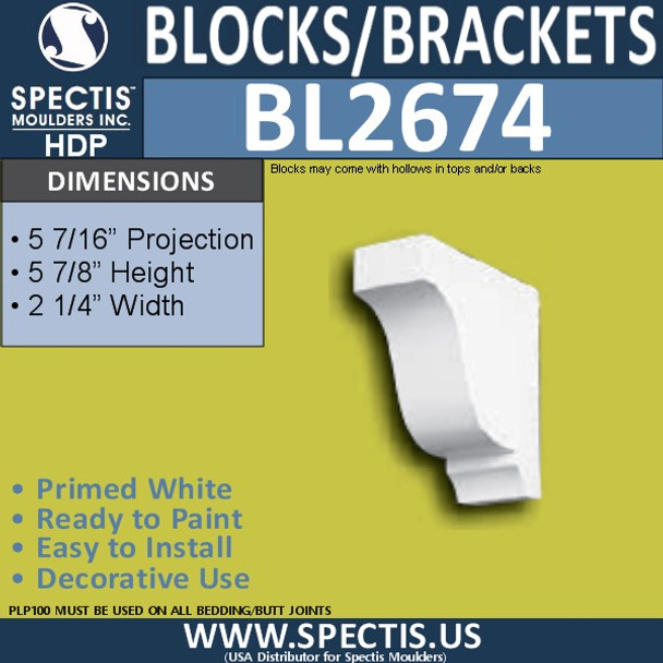 BL2674 Eave Block or Bracket 2.5"W x 5.9"H x 5.2" P