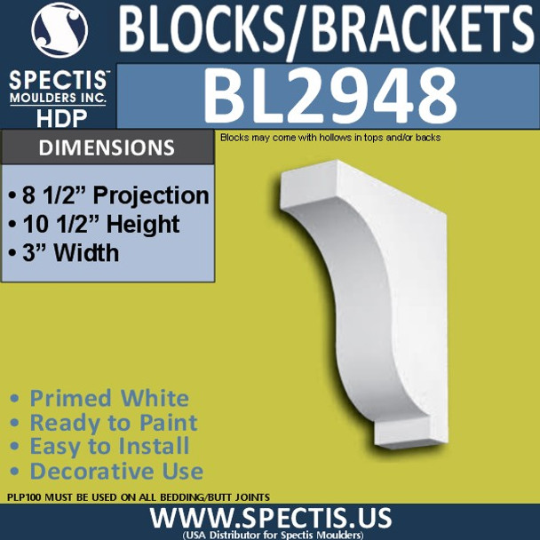 BL2948 Eave Block or Bracket 3"W x 8.5"H x 8.5" P