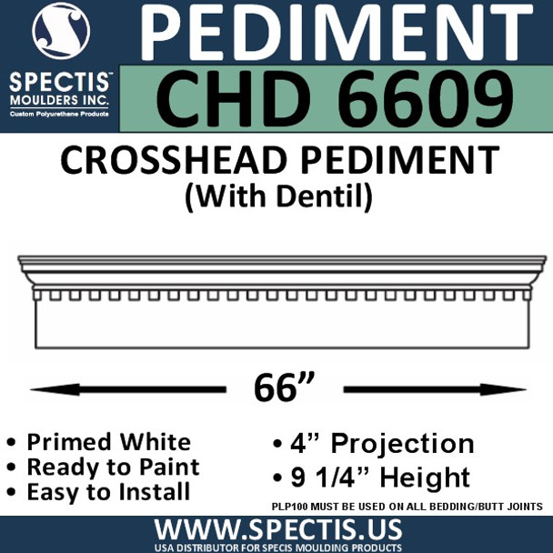 CHD6609 Crosshead Pediment with Dentil 9 1/4" x 66"