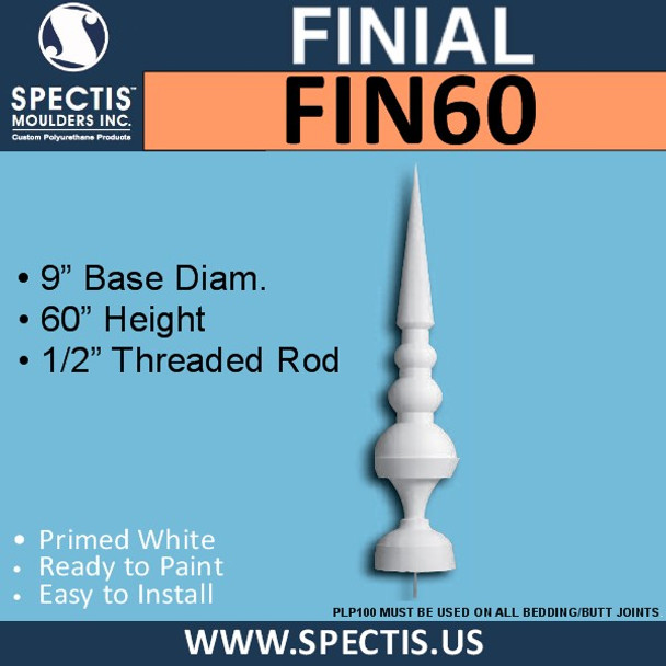 FIN60 Cone Ball Sphere Urethane Finial 9" x 60"