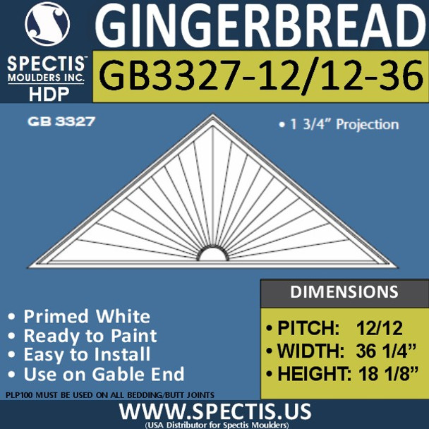GB3327-12/12-36 Gingerbread Gable Trim 36.5"W X 18"H