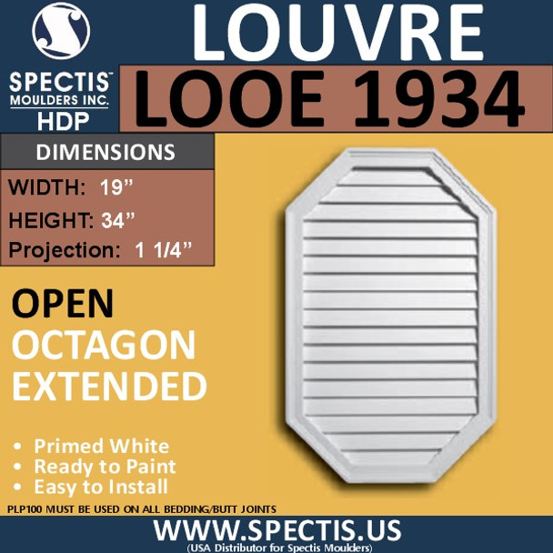 LOOE1934 Octagon Elongated Louver Open Vent 19 x 34