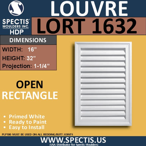 LORT1632 Rectangle Gable Louver Vent - Open - 16 x 32