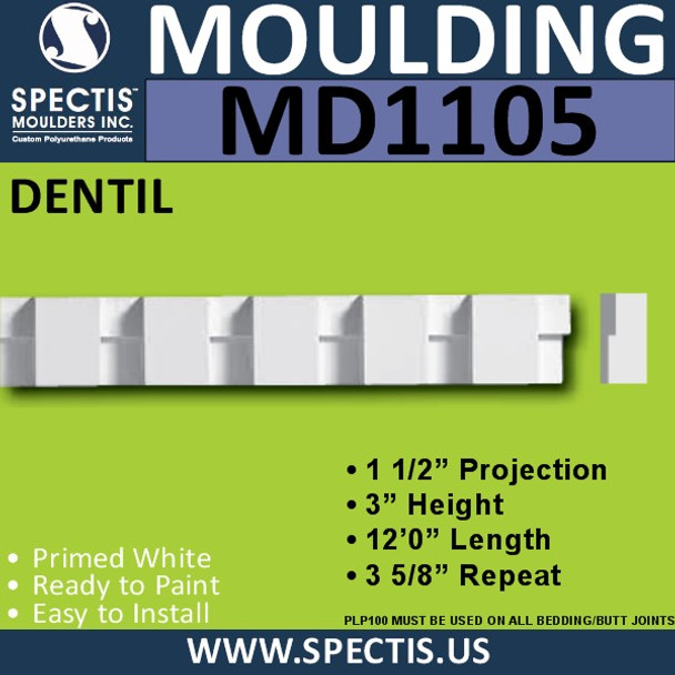 MD1105 Spectis Molding Dentil Trim 1 1/2"P x 3"H x 144"L