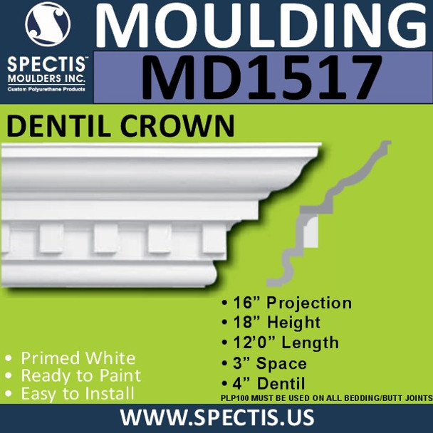 MD1517 Spectis Crown Molding Dentil Trim 16"P x 18"H x 139"L