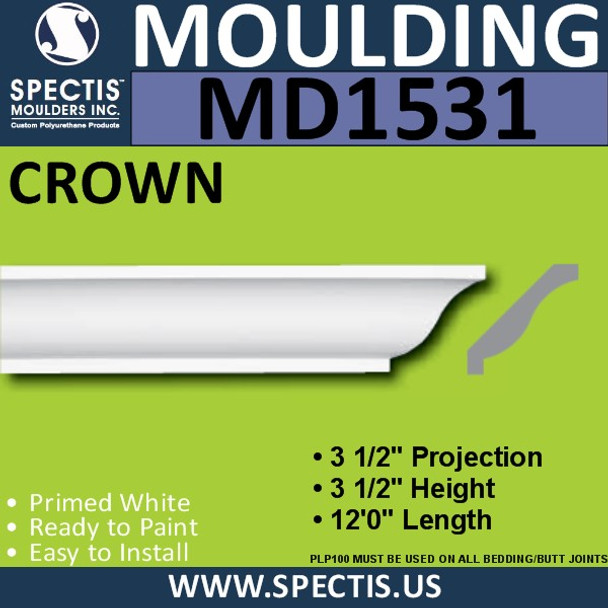 MD1531 Spectis Crown Molding Trim 3 1/2"P x 3 1/2"H x 144"L