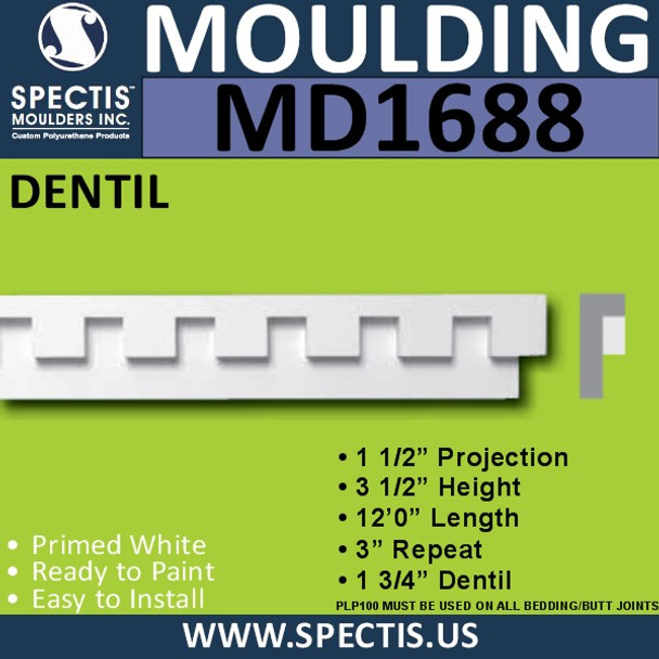 MD1688 Spectis Molding Dentil Trim 1 1/2"P x 3 1/2"H x 144"L