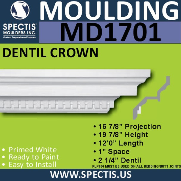 MD1701 Spectis Crown Dentil Trim 16 7/8"P x 19 7/8"H x 144"L