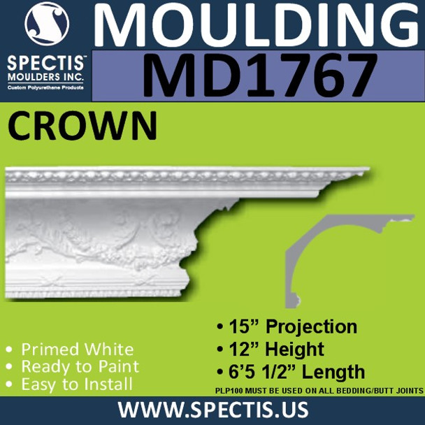 MD1767 Spectis Crown Molding Trim 15"P x 12"H x 77"L