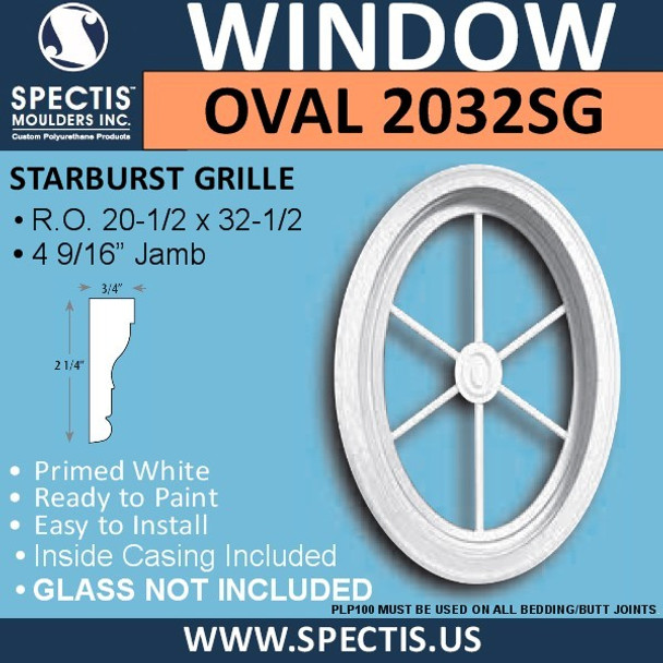 OVAL2032SG Oval Window with Starburst Grill 22 1/2" x 34 1/4"