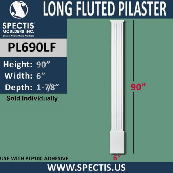 PL690LF Long Fluted Pilasters from Spectis Urethane 6" x 90"