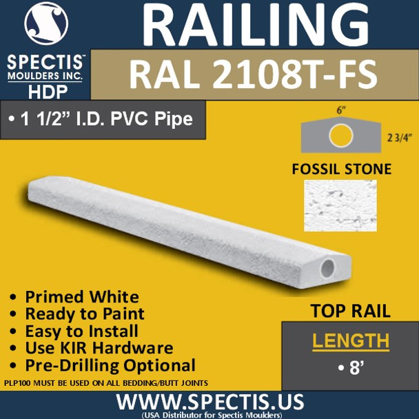 RAL2108T-FS Fossil Stone 6"W Top Hand Rail with Peak 12' Long
