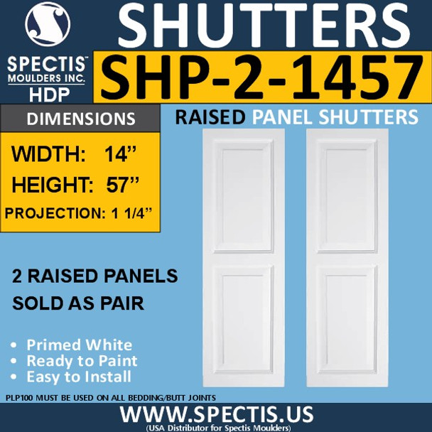 SHP-2 1457 Polyurethane Shutters - 2 Raised Panels 14 x 57