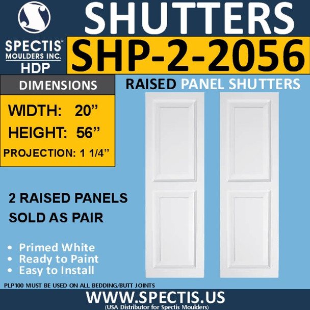 SHP-2 2056 Polyurethane Shutters - 2 Raised Panels 20 x 56