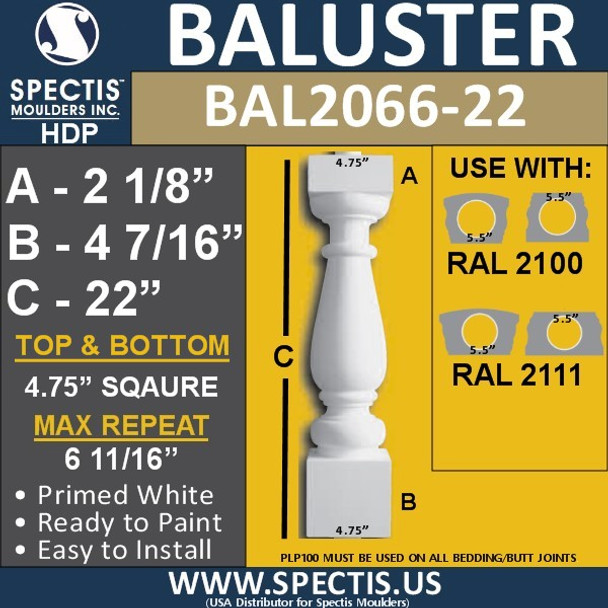 BAL2066-22 Spectis Urethane Railing Baluster 4 3/4" x 22"