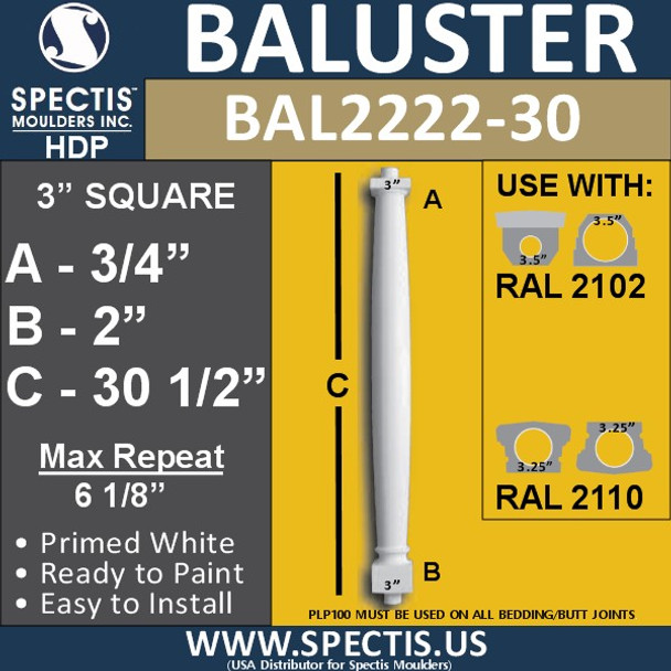 BAL2222-30 Spectis Urethane Railing Baluster 3" x 30 1/2"