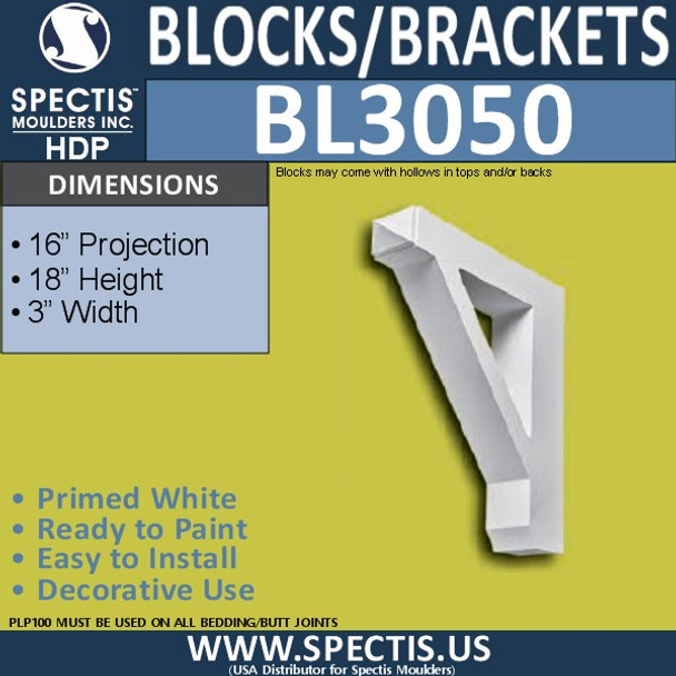 BL3050 Eave Block or Bracket 3"W x 18"H x 16" P