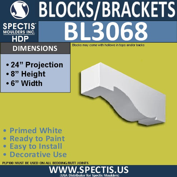BL3068 Eave Block or Bracket 6"W x 24"H x 8" P
