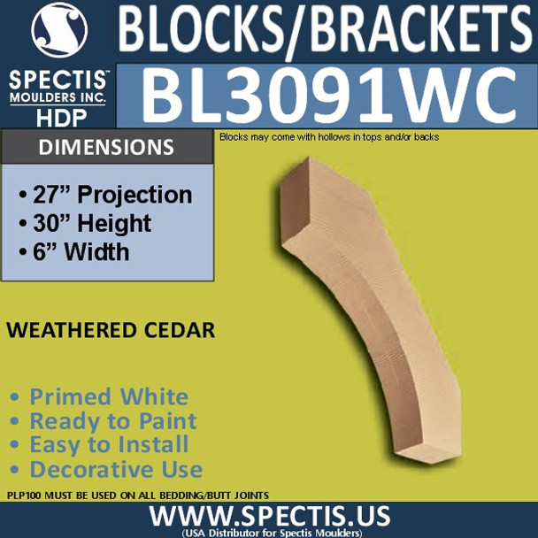 BL3091WC Eave Block or Bracket 6"W x 32"H x 27" P