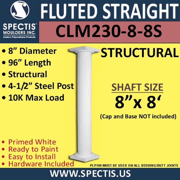 CLM230-8-8S Fluted Straight Column 8" x 96" STRUCTURAL