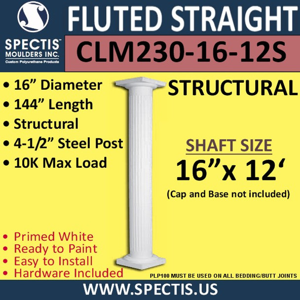 CLM230-16-12S Fluted Straight Column 16" x 144" STRUCTURAL