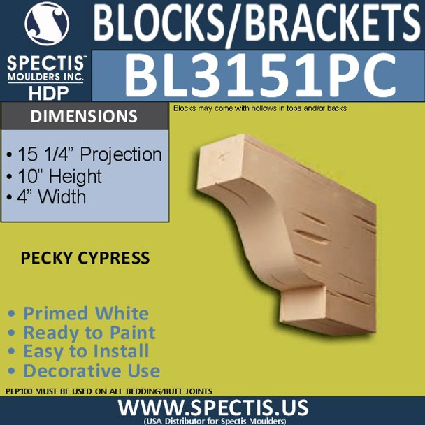 BL3151PC Pecky Cypress Eave Block or Bracket 4"W x 10"H x 15.25"P