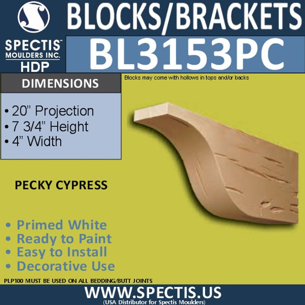 BL3153PC Pecky Cypress Eave Block or Bracket 4"W x 7.75"H x 20"P