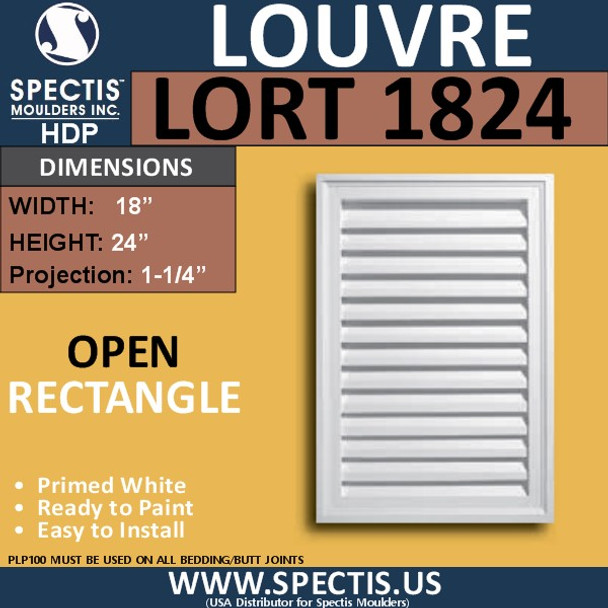 LORT1824 Rectangle Gable Louver Vent - Open - 18 x 24