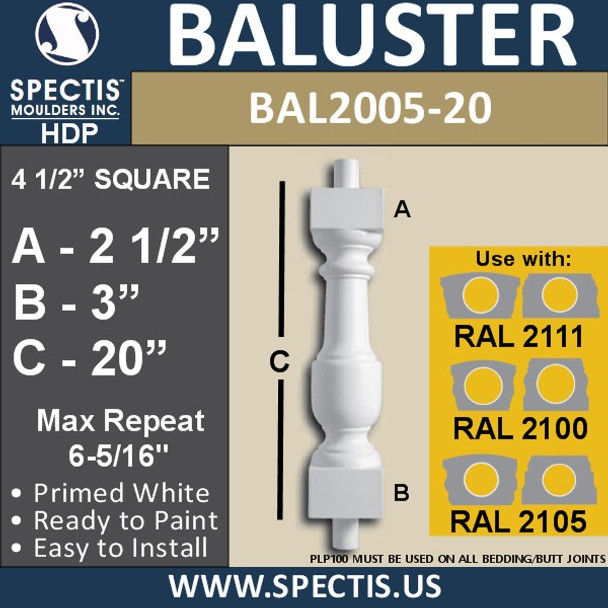 BAL2005-20 Urethane Baluster or Spindle 4 1/2"W X 30"H