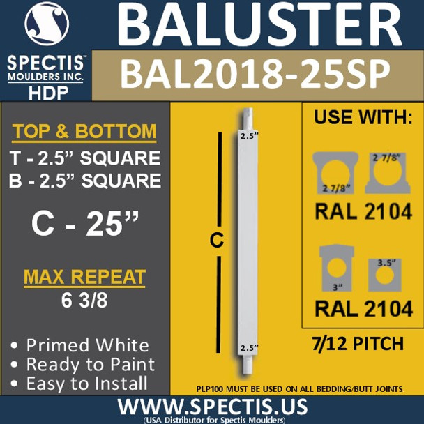 BAL2018-25P Urethane 7/12 Pitched Baluster 2 1/2"W X 25"H