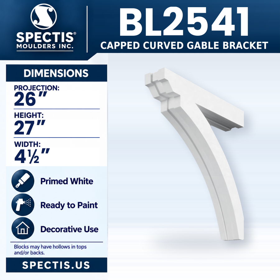 BL2541 Capped Curved Gable Bracket, Spectis polyurethane bracket, 26 in projection x 27 in high x 4 1/2 in wide