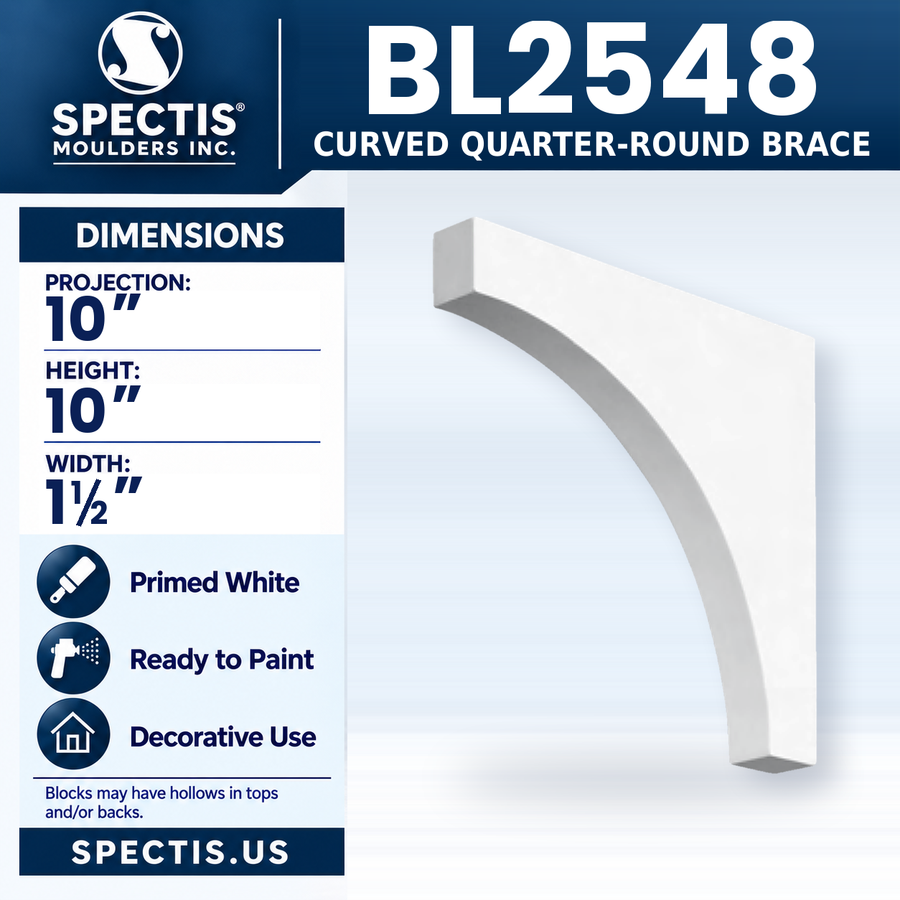 BL2548 Curved Quarter-Round Brace, Spectis polyurethane brace, 10 in projection x 10 in high x 1 1/2 in wide